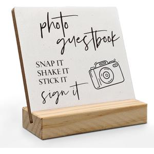 Wedding Guest Book Desk Decor 4x4 Inch, Photo Guest Book Sign Wood Plaque, WeddingGuestBook Sign, Wedding GuestBook Sign Wooden Plaque with Wood Stand for WeddingReception Table Decor