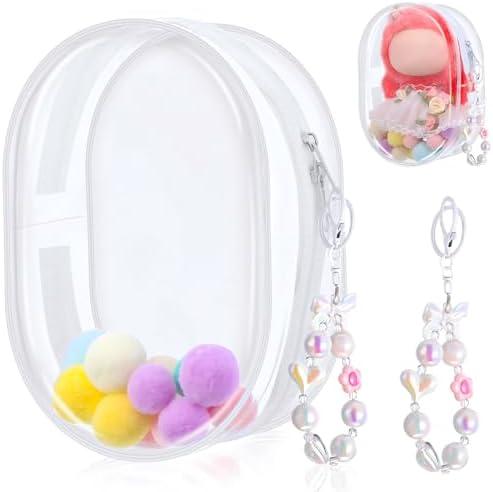Simgoing Large Clear Figure Display Bag Blind Box Keychain Charm Pom Balls Clear Display Case 7" Doll Carrying Pouch (White), 2 Pack   Simgoing Large Clear Figure Display Bag Blind Box Keychain Charm Pom Balls Clear Display Case 7" Doll Carrying Pouch (White), 2 Pack