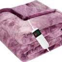 Electric Heated Blanket Throw 50''x60''Size Faux Fur Heating Blanket 10 Heating Settings, 1-8h Timer & Overheat Protection, Machine Washable, Soft Flannel and Sherpa Full Body Warmth (Purple)