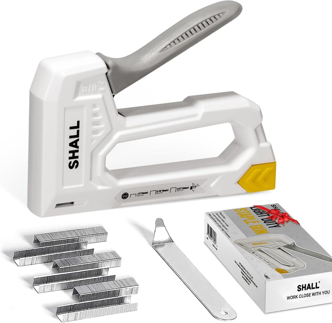 SHALL Light Duty Staple Gun for Wood - White Upholstery Staple Gun with 1600pcs JT21 Staples 1/4, 5/16, 3/8 inch and Staple Remover - Fabric Stapler Gun for Crafts, DIY, Decoration