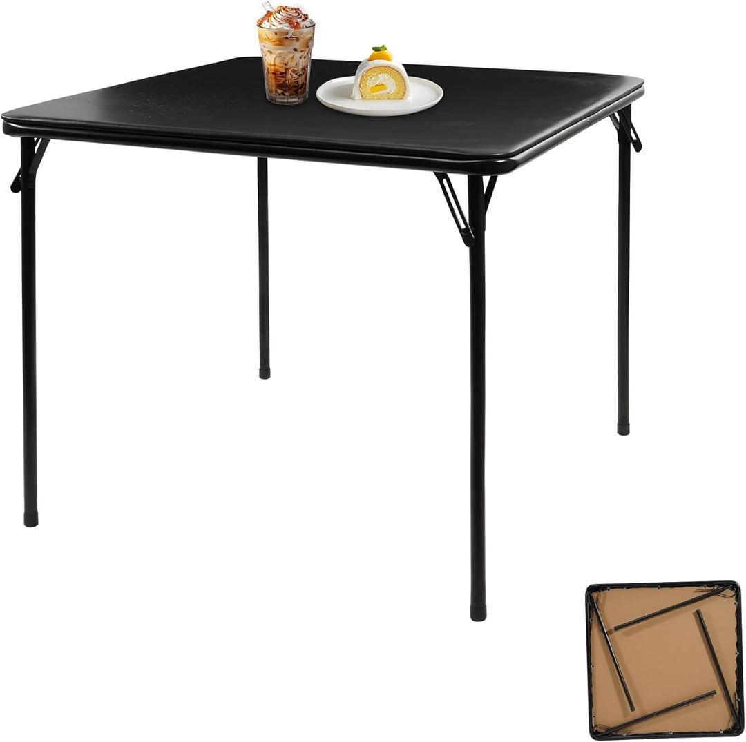 ELEVON 34" Square Folding Table, Portable Card Table with Collapsible Legs and Padded Sponge Top for Indoor/Outdoor Use, Perfect for Camping, Office, Party and Dining, Black
