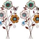 Moxweyeni Tricolor Flower Wall Decor Vintage Metal Wall Art Decor Rustic Hanging Flowers Decorative Metal Floral Art for Home Living Room Bathroom Indoor Outdoor, 15 x 9.1 Inch (2 Pieces)