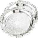 Silver Decorative Tray Set of 2, 8'' Round Vintage Metal Vanity Tray for Perfume, Small Ornate Jewelry Dish, Bathroom Counter Organizer, Coffee Table Decor