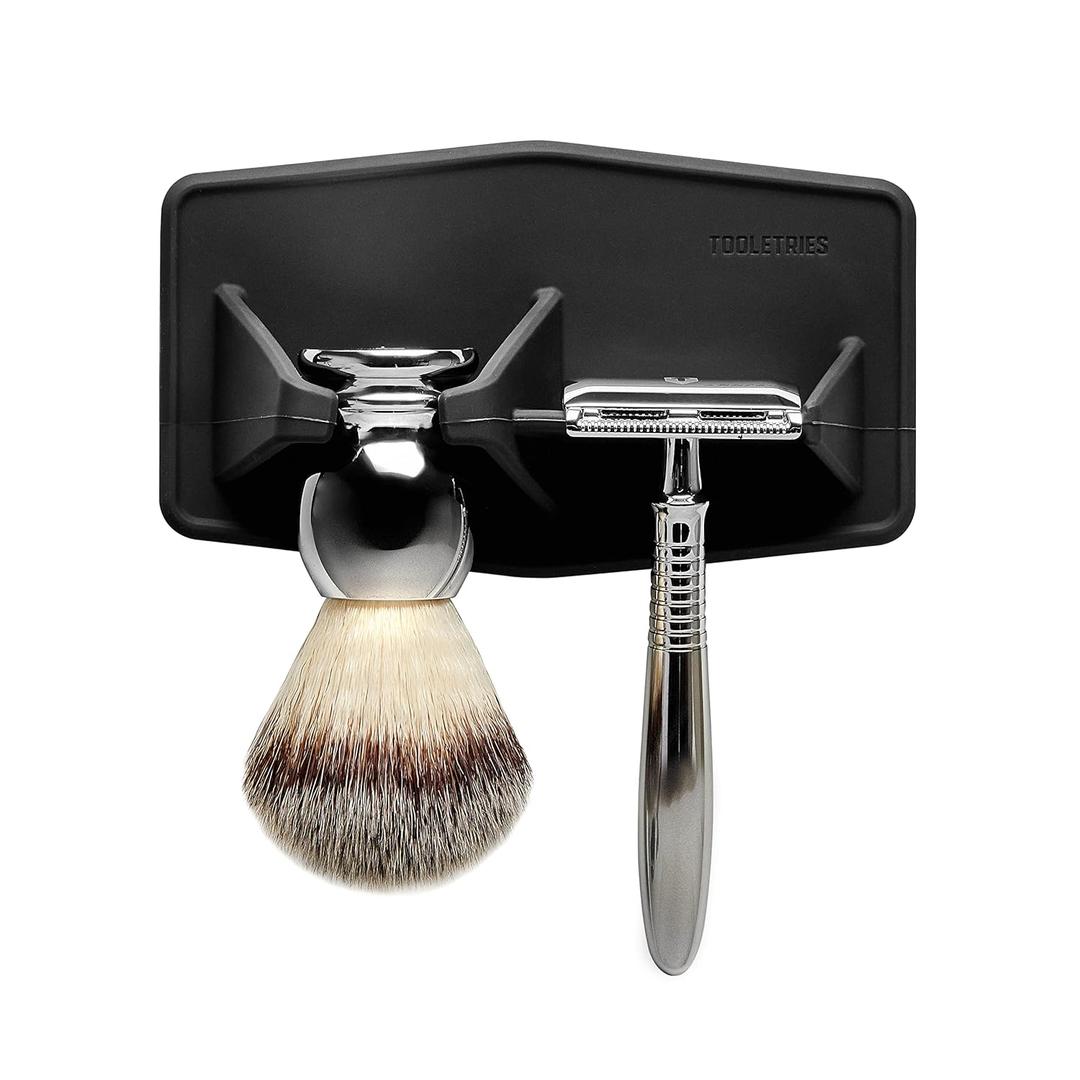 TOOLETRIES The Maverick Silicone Razor & Brush Holder Holder - The Best Safety Razor Stand. This Will Prolong The Life of Your Shaving Brush - Charcoal