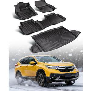 Car Floor Mats for Honda CRV: 2017-2022 Cargo Liner(Not for Hybrid), Full Set All Weather Floor Liners Trunk Mat for Honda CR-V 2017 2018 2019 2020 2021 2022, Custom Fit TPE Accessories for CR V Black