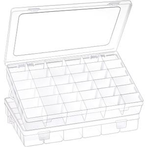 2 Pack 36 Grids Clear Plastic Organizer Box with Adjustable Dividers, Small Craft Organizers and Storage, Compartment Container for Bead, Nail, Jewelry, Art, DIY Crafts, Fishing Tackle, Small Items