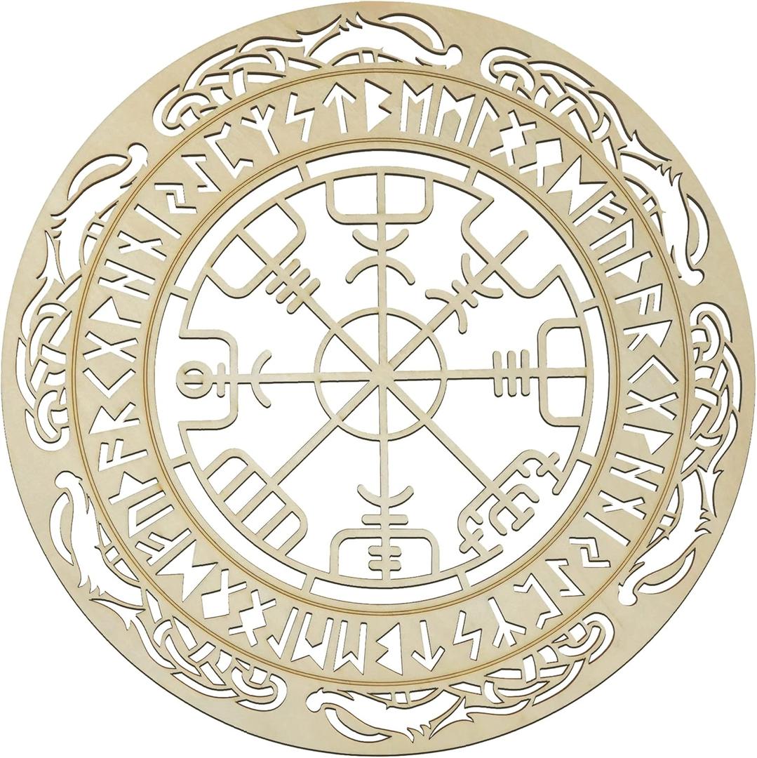 Fourth Level MFG Helm of Awe Wall Art 12" Nordic Viking Symbol,Wooden Wall Art Dcor, Vegyisir Wall Art Perfect for Nordic Art Enthusiast