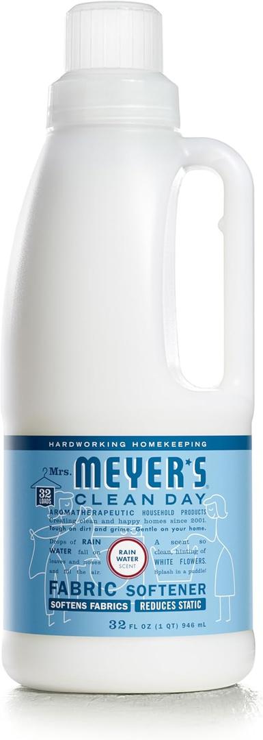 MRS. MEYER'S CLEAN DAY Liquid Fabric Softener, Infused with Essential Oils, Paraben Free, Rain Water Scent, 32 oz (32 Loads)