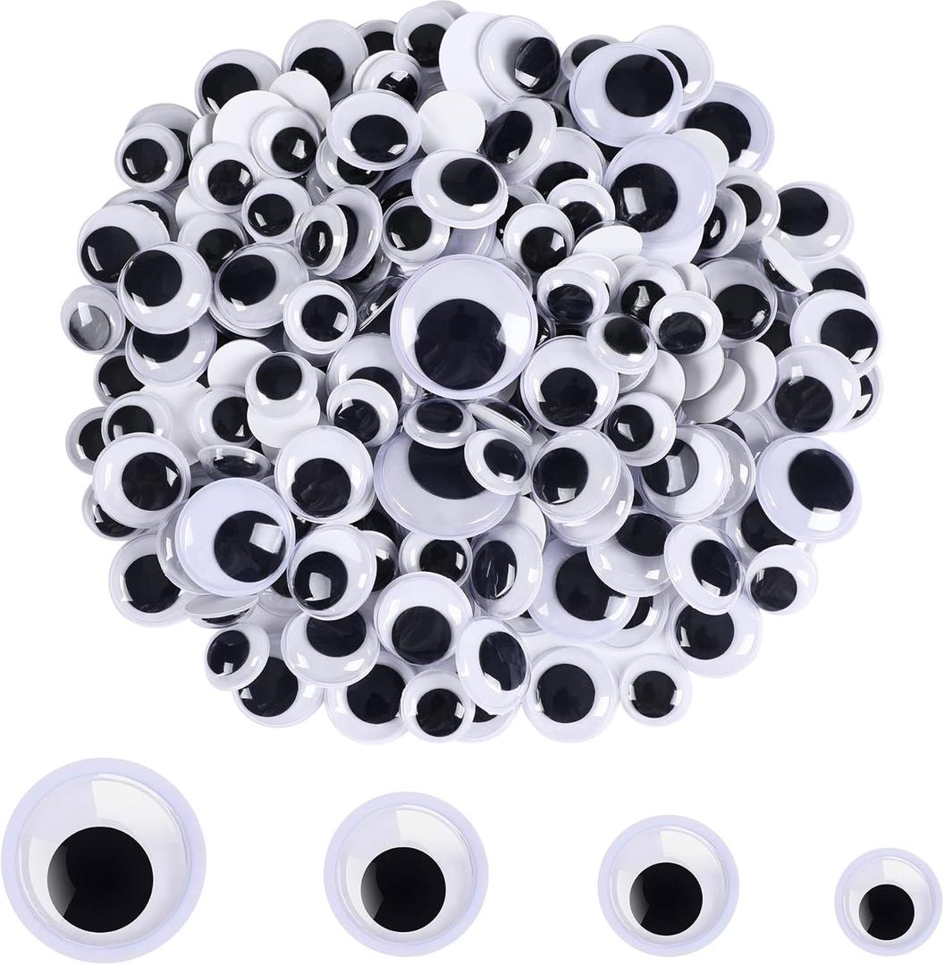 200 Pieces Wiggle Eyes, FEBSNOW Googly Eyes Self Adhesive Black White Plastic Googly Eyes Mixed Assorted Sizes Sticker Eyes for DIY Crafts Decoration(15mm -30mm)