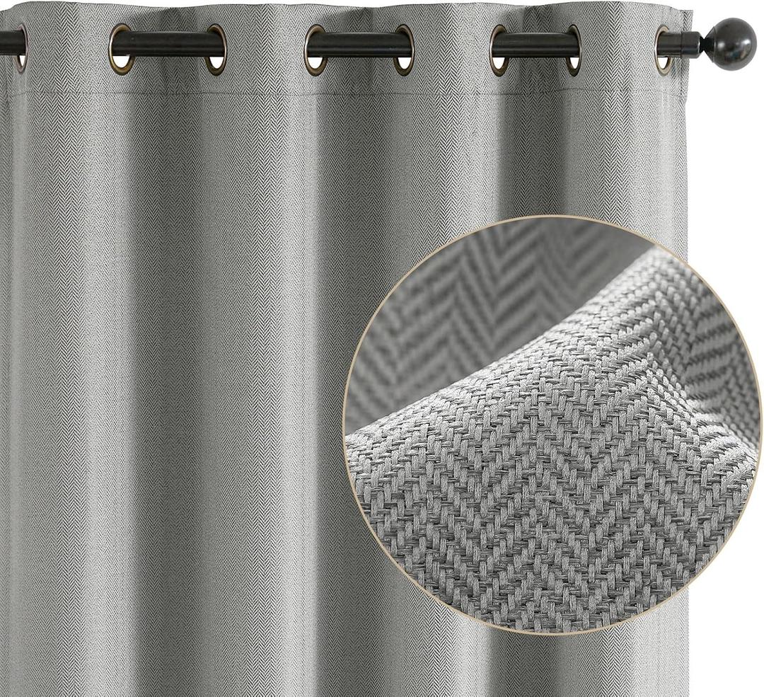 jinchan Room Darkening Curtains for Bedroom Herringbone Curtains 84 Inch Length for Living Room, Modern Farmhouse Curtains Window Treatment Drapes Grommet Top 2 Panels Light Grey