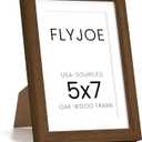 FLYJOE 5x7 Oak Wood Picture Frame with Mat for 4x6, 5 by 7 USA-Sourced Natural Solid Wooden Photo Frame for Wall & Tabletop Display, Shatterproof Plexiglass, 1 Pack, Walnut Color