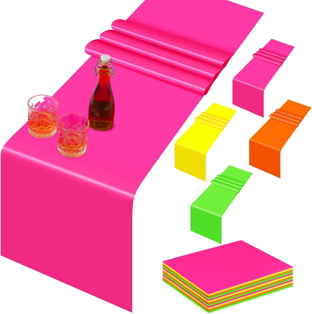 Tingjoo 16 Pack Neon Table Runner Disposable Disco Colorful Glow Supplies for Neon Party Birthday Table Decorations (47 Inch)