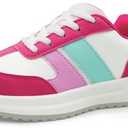 AMZZPIK Girls Walking Shoes Casual Athletic Lightweight School Running Sneakers for Little Kid Fuchsia White, Size: 12 