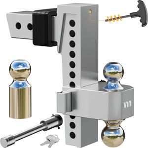 VNN 10 Inch Drop Hitch 2.5 Inch Receiver - Interchangeable 3 Solid Ball Mount 1-7/8", 2", 2-5/16"(18,500 LBS GTW), Heavy Duty Aluminum Adjustable Trailer Hitch with Pads and Locking Sets