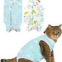 ANWA 2 Pack Cat Recovery Suit - Breathable Cat Onesie for Cats After Surgery Female, Kitten Surgery Recovery Suit Female Abdominal Wounds (Medium, Star + Dinosaur)