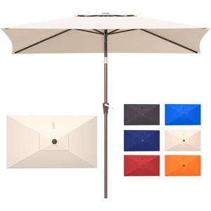 6.6x10ft Rectangular Patio Umbrella, 2 Tiers Outdoor Table Umbrellas with Push Button Tilt and Crank for Patio, Pool, Backyard, Deck, Picnic, Yard (Beige)