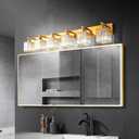 Modern 6-Light Gold Brushed Brass Finish Crystal Wall Light for Bathroom Vanity