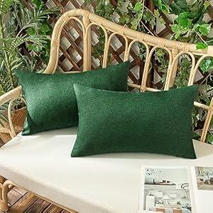 Woaboy Set of 2 Outdoor Waterproof Throw Pillow Covers Decorative Farmhouse Linen Pillowcases Solid Cushion Cases for Patio Tent Balcony Couch Sofa Livingroom Green 12x20 inch