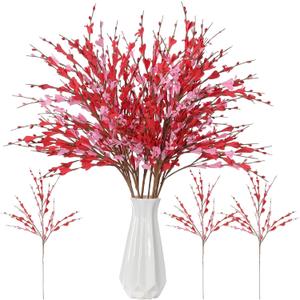 Riceshoot 12 Pcs 24 Inch Valentine's Day Artificial Forsythia Flower Branches Spring Flowers Artificial Branches for Vase Silk Forsythia Branches for Indoor Outdoor Wedding Home Office, Red and Pink