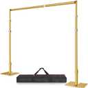 8.5x10 Pipe and Drape Stand Kit, Heavy Duty Backdrop Stand Adjustable, Sturdy Metal Back Drop Decoration Frame with Flat Base for Parties, Flower Wall, Wedding, Event,Trade Shows, Photo Shoot- Gold