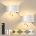 FULEN Motion Sensor Wall Light with Remote Control 3 Colors Wireless Wall Sconces LED Indoor Up and Down Wall Lamp 5000mAh Rechargeable Battery Powered Wall Lamps Brightness Adjustable, White 2 Pack
