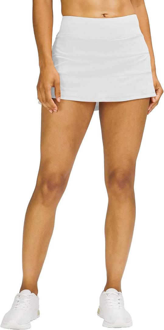 MEIVSO Women's Pleated Workout Tennis Skirts with Pockets Activewear Sports Skort Built-in Shorts White XS
