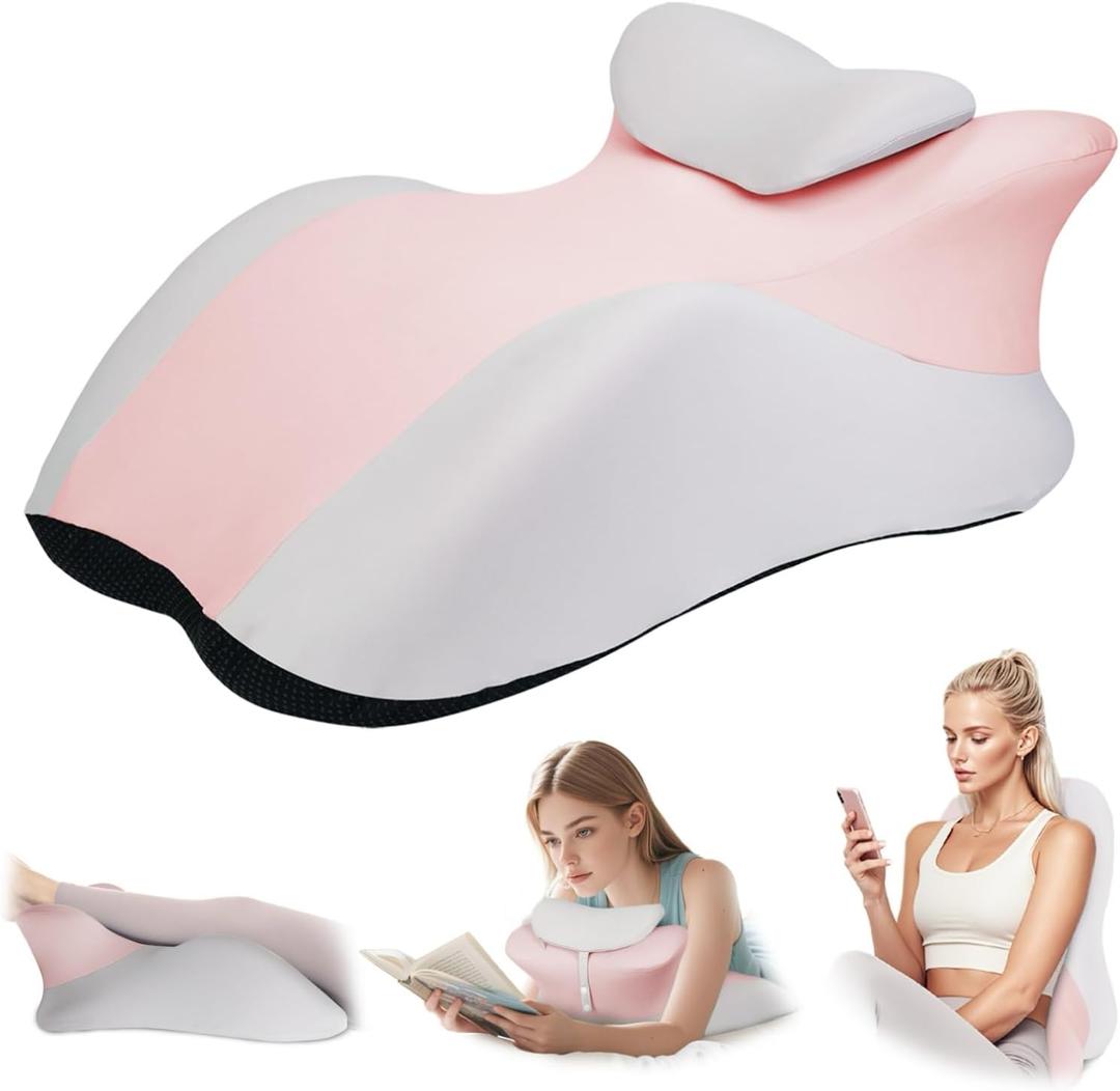 Memory Foam Ergonomic Wedge Prone Pillow, Bed Pillow for Sitting Up, Back, Neck, and Leg Pain Relief, Anti Snoring, Ideal for Massage, Reading, Sleeping, with Removable Washable Cover (Pink)