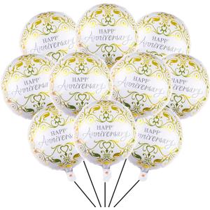 10PCS Happy Anniversary Party Balloons Anniversary Party Decorations White Gold Aluminum Balloon for Women Men