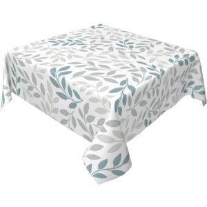BETGINY Grey Teal Leaf Tablecloth Square 54x54 Inch Rustic Spring Summer Watercolor Leaves Table Cloth Waterproof Fabric Farmhouse Decorations for Home Kitchen Dining