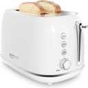 Keenstone Toaster 2 Slice, Retro Wide Slot Stainless Steel Toaster with 6 Browning Levels, Reheat & Defrost, for Bagel, Toast, Bread, Kitchen Essentials, Removable Crumb Tray, White
