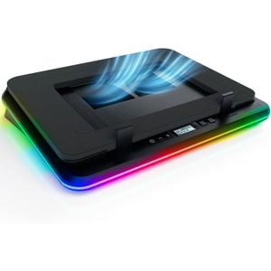 KLIM Turbofrost Gaming Laptop Cooling Pad - 4 Powerful Turbo Fans - 4 x 4000 RPM, Dynamic RGB, 4-Ports USB, Laptop Cooler 2 Power Modes USB-C/DC, Sealed Foam for Fast Cooling - Up to 17in - Black