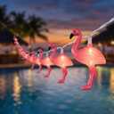 Summer Themed Pink Flamingo String Lights, 8.5Ft Tropical Beach Flamingo Decor Lights, Indoor/Outdoor Party Lights for Bedroom Birthday Wedding Holiday Hawaiian Tiki Tropical Party Dcor