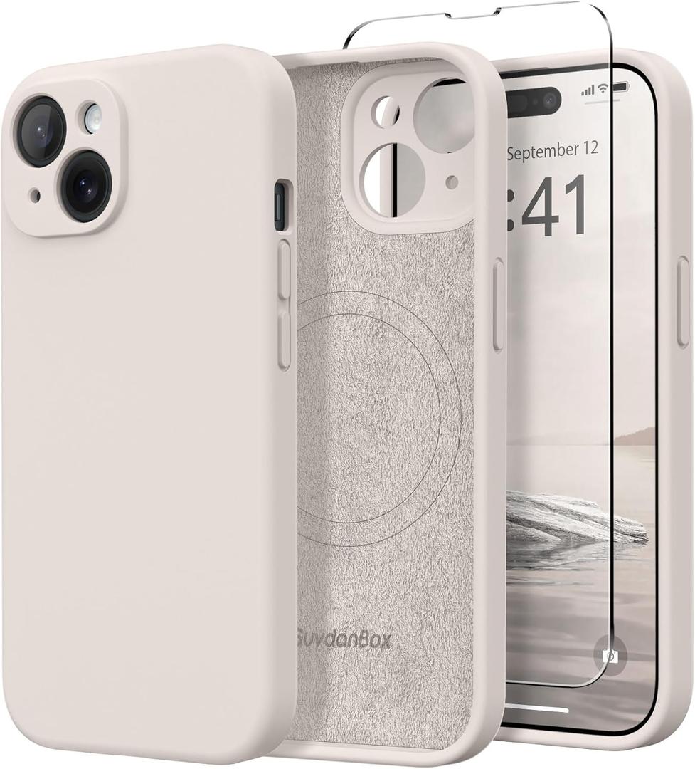 Magnetic for iPhone 13 Case, Compatible with MagSafe, [Full Camera Protection][Screen Protector] Silicone Shockproof Protective Phone Case for iPhone 13 6.1", Stone