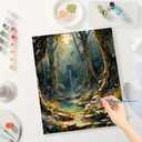 Fantasy Paint by Numbers Kit for Adults - DIY Enchanted Forest with Stream and Hidden Temple Painting on Canvas, Acrylic Paint Set for Beginners, Art for Home Decoration or Gifts(16X20IN Framed)