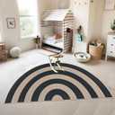 Faux Jute Rug 3x6Ft Half Circle Rainbow Doormat Easy Jute Carpet for Farmhouse Bedroom Kitchen, Non-Slip Half Round Neutral Floor Mat for Living Room Kids Room Indoor Outdoor Decor, Black 2
