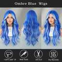 Blue Platinum Blonde Highlight Long Wavy Wig with Curtain Bang 26 Inch Ombre Blue Blonde Wig Synthetic Heat Resistant for Women Daily Party used.