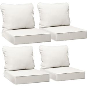 AAAAAcessories Outdoor Seat Cushions for Chairs, Fade-Resistant, Waterproof Patio Furniture Replacement Cushions, 24" x 24" x 5" + 24" x 19", Set of 4, Creamy White