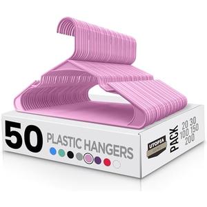 Utopia Home Plastic Hangers 50 Pack - Perfect Space Saving Clothes Hanger - Durable and Strong - Perfect Closet Organizers with Shoulder Grooves (Pink)