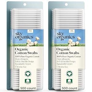 Sky Organics Organic Cotton Swabs 1000 Ct, 100% Pure, Naural, Chlorine-Free
Hypoallergenic Organic Cotton For Skincare, Self-Care And Everyday Use. Gentle, Strong, Sustainable, Vegan and Cruelty-Free.