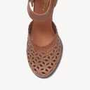 NEWBELLA Womens Mary Janes Vintage Pumps with Adjustable Ankle Strap & Embossed Cutou Design, Comfortable Flared Heels for Casual & Dressy Brown, Size 6.5