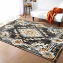 Grey Orange Boho Area Rugs for Living Room/Bedrooom, 2'x3' Area Rug Non-Slip, Southwestern Ethnic Retro Geometric Kids Room Area Rug Washable Accent Floor Carpet Runner Indoor Outdoor (Blue)