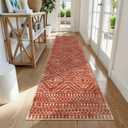 Wonnitar Moroccan 2'6"x8' Hallway Runner Rug, Washable Long Farmhouse Laundry Room Rug Runner, Non-Skid Boho Tribal Geometric Floor Carpet Runners for Kitchen Entrance Bathroom (Brown,2'6"x8')