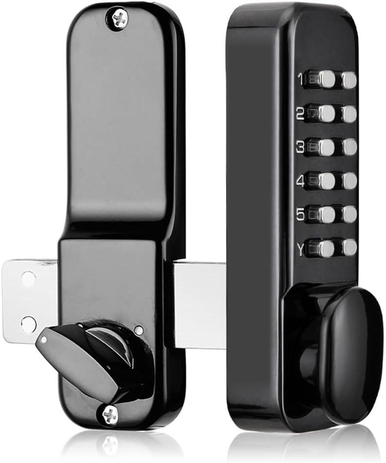 Keyless Gate Locks for Outdoor Fence, Mechanical Keypad Lock, Smart Lock for Outdoor Gate, Patio, Garage, Backyard, Bidirectional Install, Weatherproof Zinc Alloy (Black)