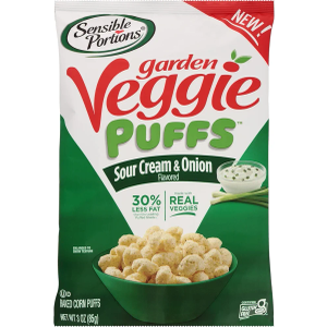 Sensible Portions Garden Veggie Sour Cream & Onion Flavored Baked Corn Puffs, 3 oz (Pack of 6) BB 4/13/26