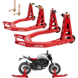 Aluminum Motorcycle Stands Front and Rear 880lbs Heavy Duty Wheel Lift Combo Swingarm Spool Peddock Stand for Yamaha Honda Kawasaki Suzuki U+L Red