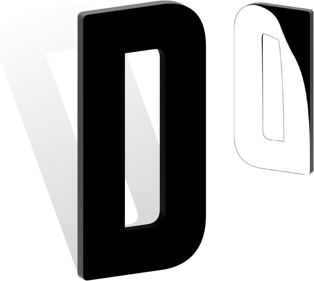 3 Inch Self Adhesive House Numbers, Acrylic Modern House Address Numbers and Letters, Black Adhesive Mailbox Door Number Letters for Office Hotel Apartments Outside (D)