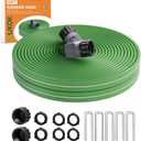 50 FT Water Saving Flat Soaker Hose with 20 Stakes for Garden Lawn - Durable Irrigation Tubing with Multi Directional Sprinkler Spray Up to 8 FT Range