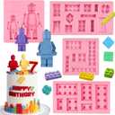 Building Blocks Cake Decorating Fondant Molds (4Pcs), Robot Chocolate Silicone Mold, Birthday Party Baking Tools, Candy Mousse Biscuit Butter Jelly Gum Sugar Craft Epoxy Resin Clay Gypsum