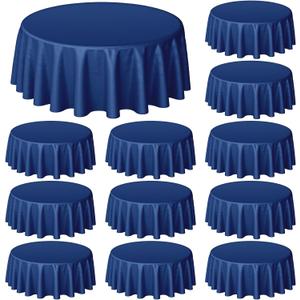 Buryeah 12 Pcs 84 Inch Navy Blue Round Plastic Disposable Table Cloth Waterproof Tablecloth Circle Table Covers for Graduation Bridal Wedding Birthday Party Gender Reveal Baby Shower