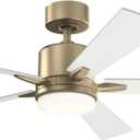 Kichler Lucian Elite 52" Ceiling Fan with LED Light, Bronze Modern 5-Blade Fan with Matte white Blades for Bedrooms, Offices, and Living Rooms, 330000CPZ
